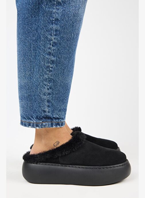 Manijero Siyah Kadın Deri Terlik MNJ.110.03 - Görsel 2