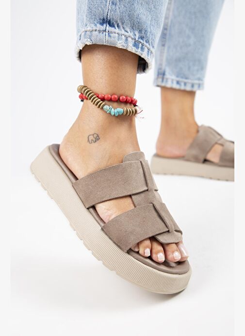 Manijero Paris Kadın Hakiki Deri Çift Bantlı Vizon Terlik - Görsel 2