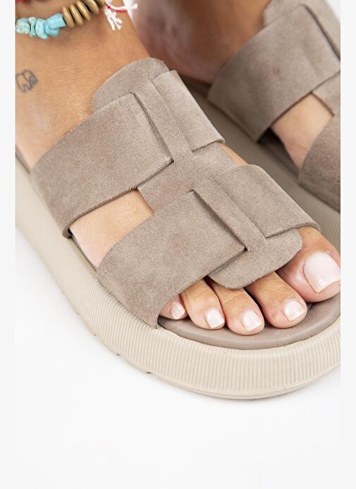 Manijero Paris Kadın Hakiki Deri Çift Bantlı Vizon Terlik - Görsel 5