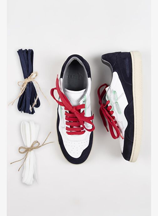 Krahe Artemis Erkek Hakiki Deri Eskitme El Boyamalı Bağcık Ve İki Yedek Bağcıklı Beyaz-Laci Sneakers - Görsel 2