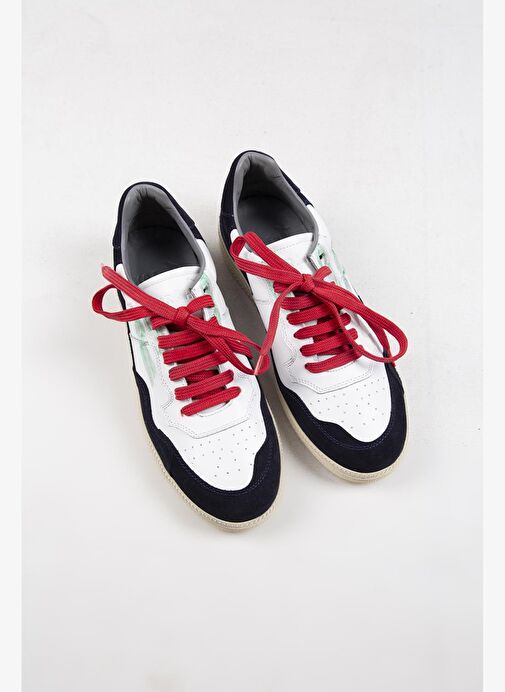 Krahe Artemis Erkek Hakiki Deri Eskitme El Boyamalı Bağcık Ve İki Yedek Bağcıklı Beyaz-Laci Sneakers - Görsel 4