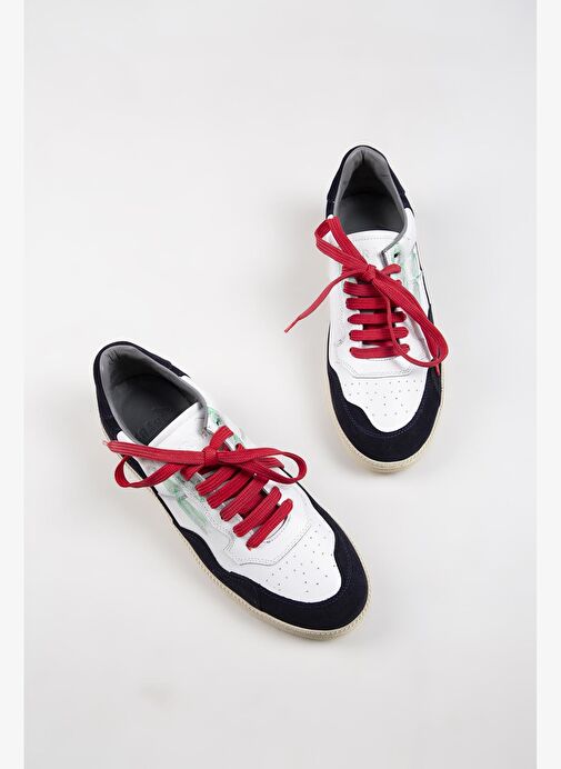 Krahe Artemis Erkek Hakiki Deri Eskitme El Boyamalı Bağcık Ve İki Yedek Bağcıklı Beyaz-Laci Sneakers - Görsel 6