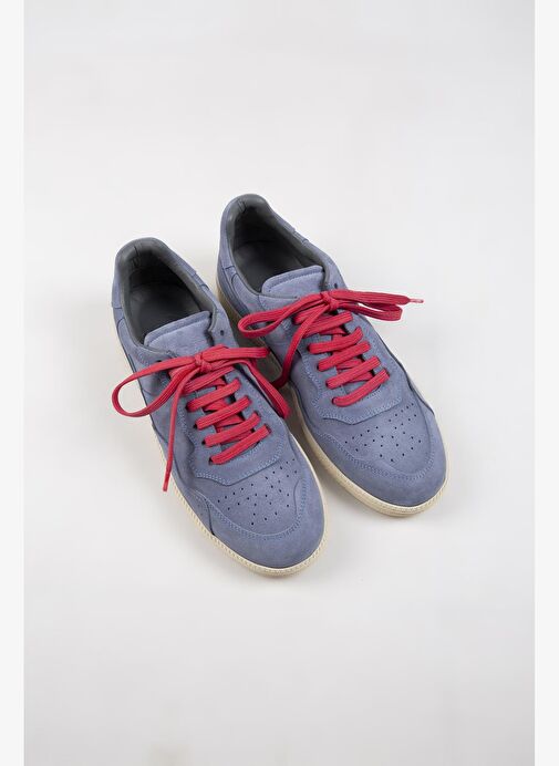 Krahe Zeus Erkek Hakiki Deri El Boyamalı Bağcık Ve İki Yedek Bağcıklı Açık Mavi Sneakers - Görsel 4