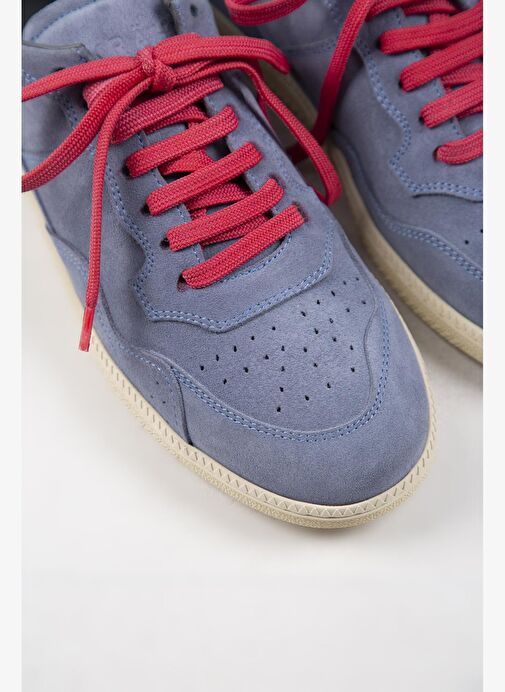 Krahe Zeus Erkek Hakiki Deri El Boyamalı Bağcık Ve İki Yedek Bağcıklı Açık Mavi Sneakers - Görsel 5