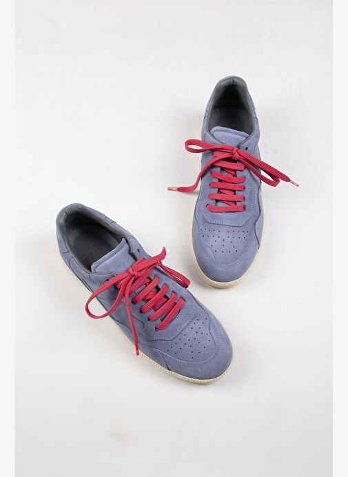 Krahe Zeus Erkek Hakiki Deri El Boyamalı Bağcık Ve İki Yedek Bağcıklı Açık Mavi Sneakers - Görsel 6