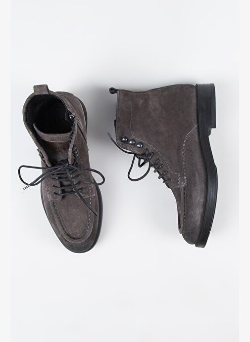 Krahe Dante Erkek Hakiki Deri Bağcıklı Fermuarlı Füme Bot - Görsel 2