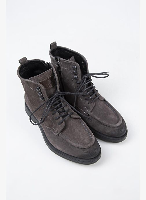 Krahe Dante Erkek Hakiki Deri Bağcıklı Fermuarlı Füme Bot - Görsel 4