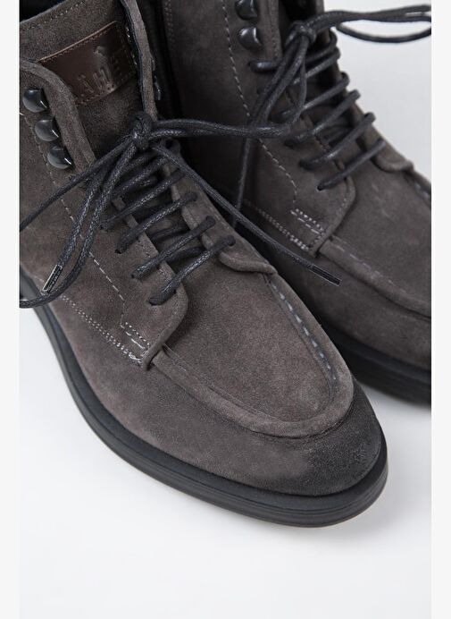 Krahe Dante Erkek Hakiki Deri Bağcıklı Fermuarlı Füme Bot - Görsel 5