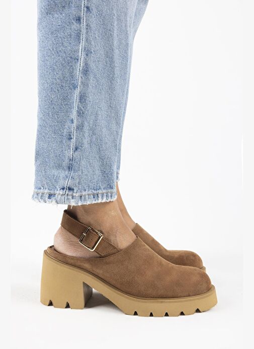 Manijero Carleen Kadın Hakiki Deri Sabo Kemerli Taba Sandalet - Görsel 2