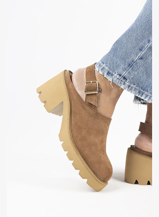 Manijero Carleen Kadın Hakiki Deri Sabo Kemerli Taba Sandalet - Görsel 3