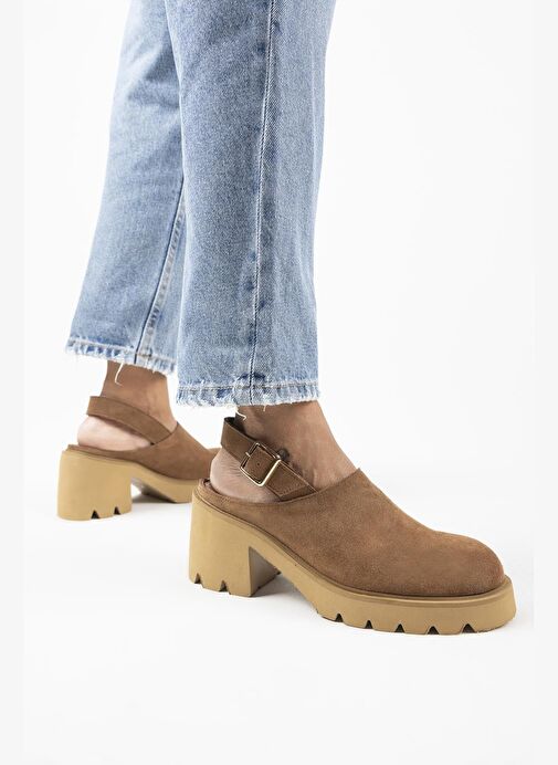 Manijero Carleen Kadın Hakiki Deri Sabo Kemerli Taba Sandalet - Görsel 4