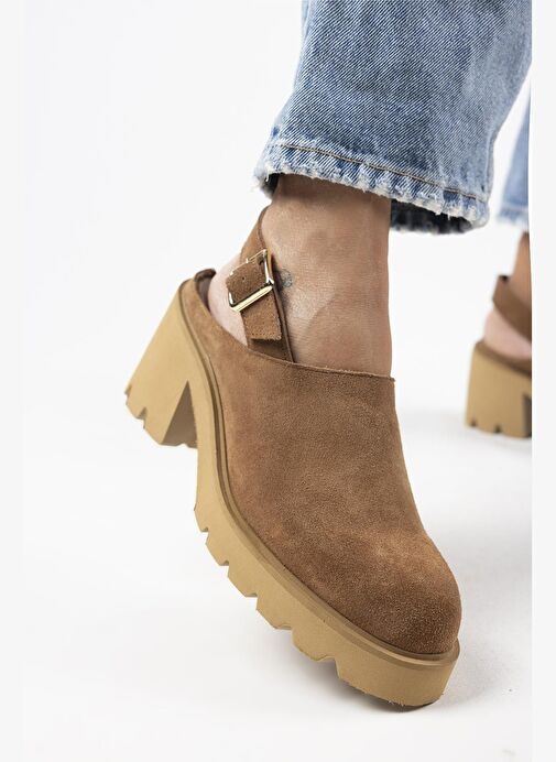 Manijero Carleen Kadın Hakiki Deri Sabo Kemerli Taba Sandalet - Görsel 5