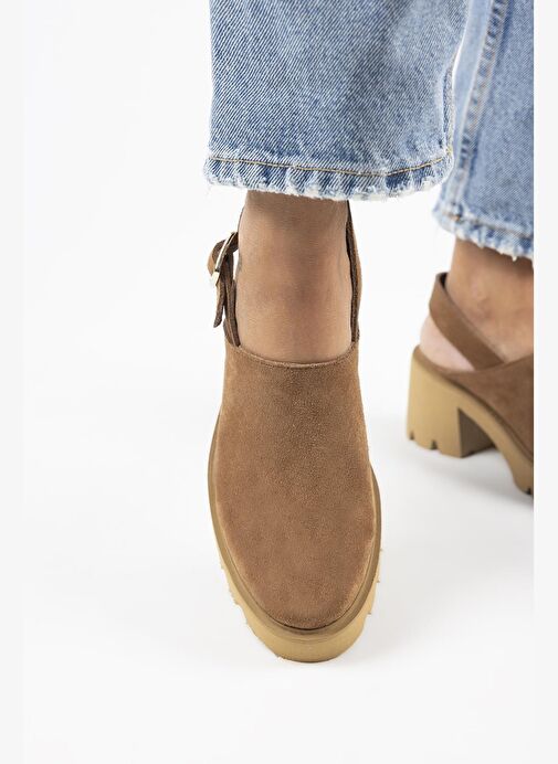 Manijero Carleen Kadın Hakiki Deri Sabo Kemerli Taba Sandalet - Görsel 7