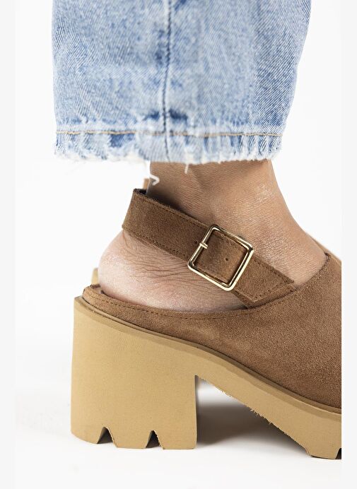 Manijero Carleen Kadın Hakiki Deri Sabo Kemerli Taba Sandalet - Görsel 8