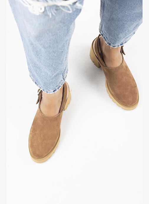 Manijero Carleen Kadın Hakiki Deri Sabo Kemerli Taba Sandalet - Görsel 9