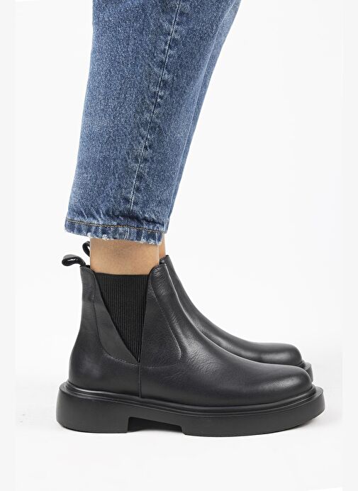 Manijero Annabel Kadın Hakiki Deri Lastikli Siyah Bot - Görsel 2