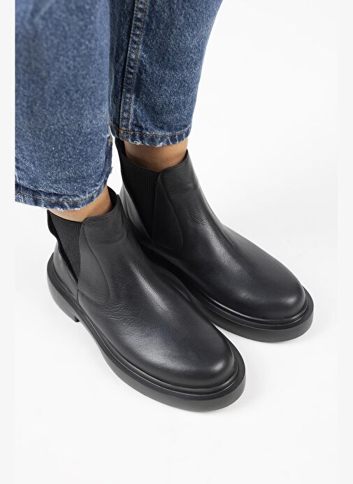 Manijero Annabel Kadın Hakiki Deri Lastikli Siyah Bot - Görsel 3