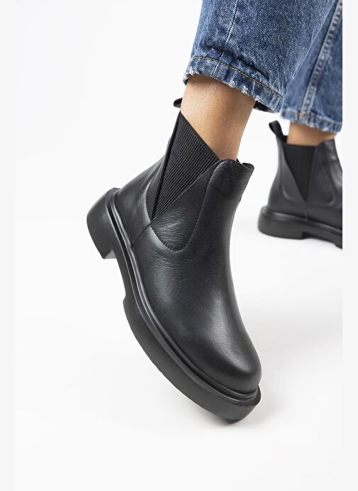 Manijero Annabel Kadın Hakiki Deri Lastikli Siyah Bot - Görsel 4