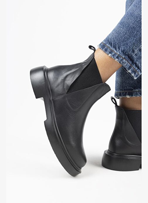Manijero Annabel Kadın Hakiki Deri Lastikli Siyah Bot - Görsel 5