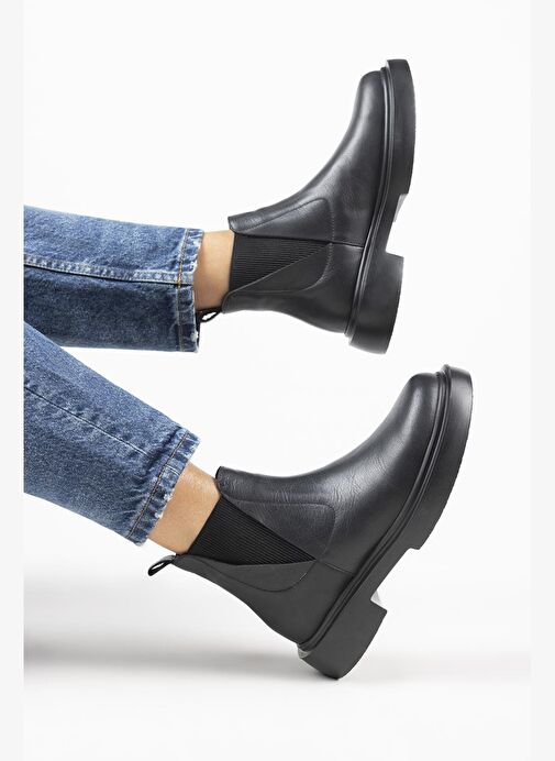 Manijero Annabel Kadın Hakiki Deri Lastikli Siyah Bot - Görsel 6