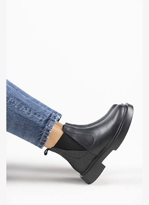 Manijero Annabel Kadın Hakiki Deri Lastikli Siyah Bot - Görsel 8