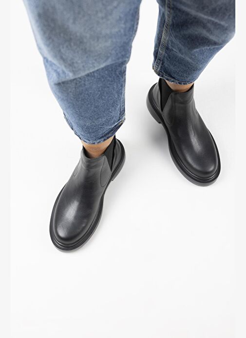 Manijero Annabel Kadın Hakiki Deri Lastikli Siyah Bot - Görsel 9