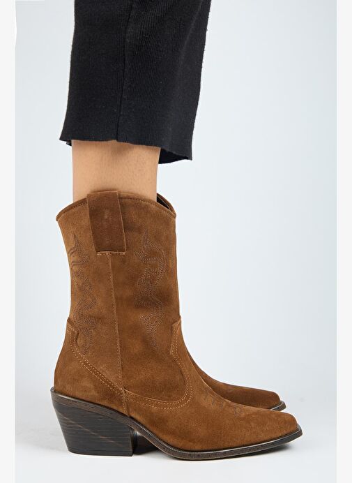 Manijero Aleyna Kadın Hakiki Deri Western Taba Bot - Görsel 2