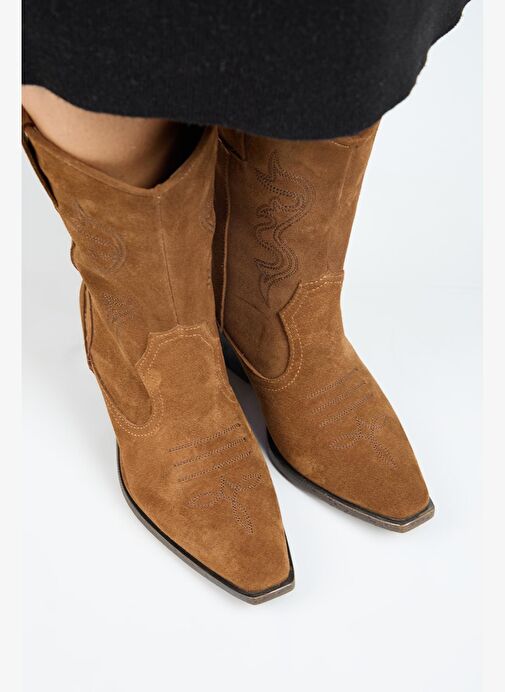 Manijero Aleyna Kadın Hakiki Deri Western Taba Bot - Görsel 3