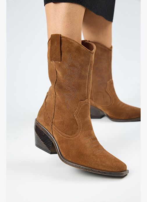 Manijero Aleyna Kadın Hakiki Deri Western Taba Bot - Görsel 5