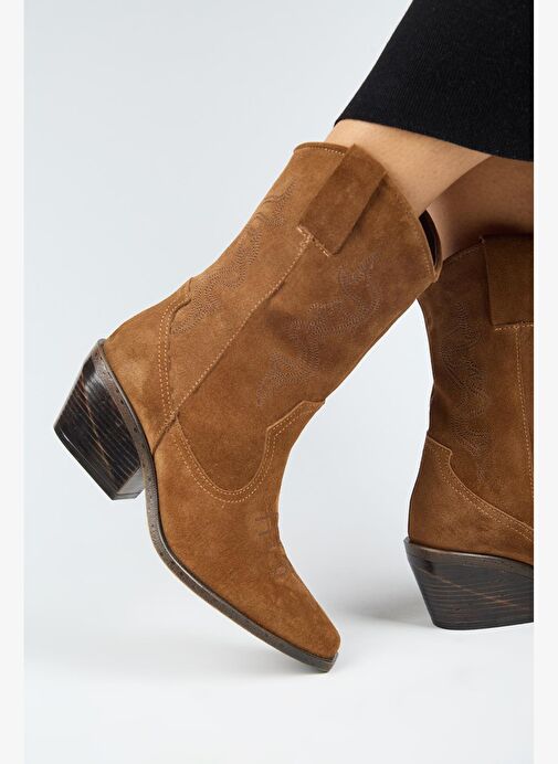 Manijero Aleyna Kadın Hakiki Deri Western Taba Bot - Görsel 6