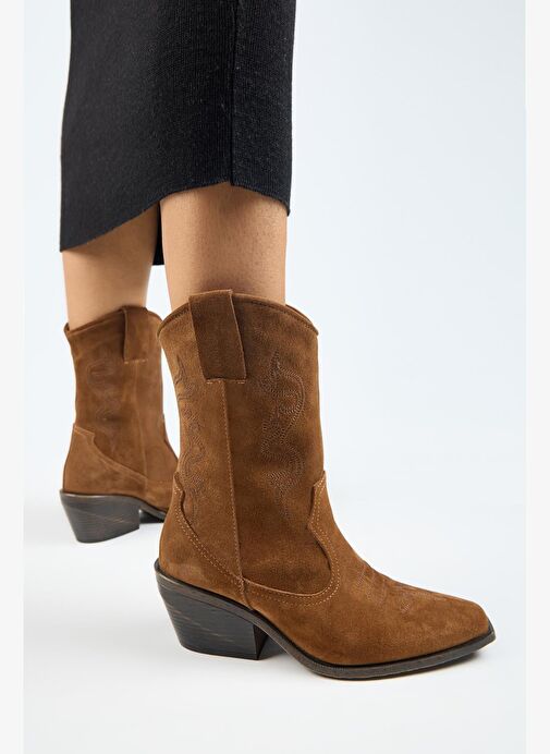 Manijero Aleyna Kadın Hakiki Deri Western Taba Bot - Görsel 7