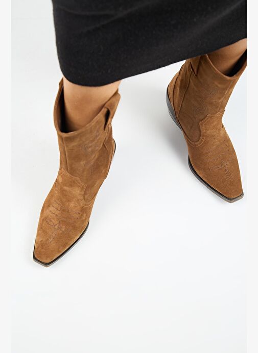 Manijero Aleyna Kadın Hakiki Deri Western Taba Bot - Görsel 8