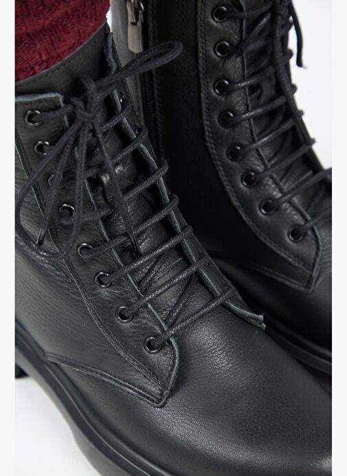 Manijero (Niro) Kadın Hakiki Deri Bağcıklı Siyah Bot - Görsel 4