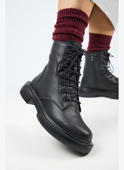 Manijero (Niro) Kadın Hakiki Deri Bağcıklı Siyah Bot - Görsel 5