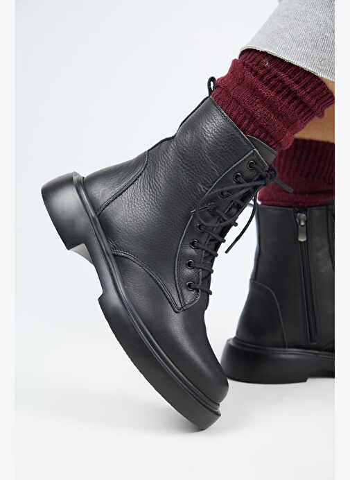 Manijero (Niro) Kadın Hakiki Deri Bağcıklı Siyah Bot - Görsel 6