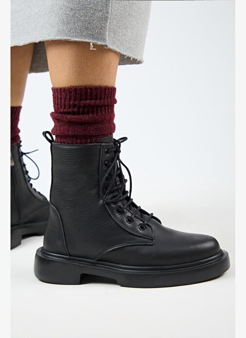 Manijero (Niro) Kadın Hakiki Deri Bağcıklı Siyah Bot - Görsel 8