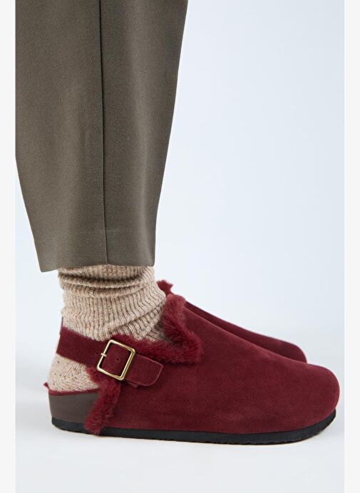 Manijero Bordo Kadın Süet - Kürklü Sandalet MNJ.181.06 - Görsel 2