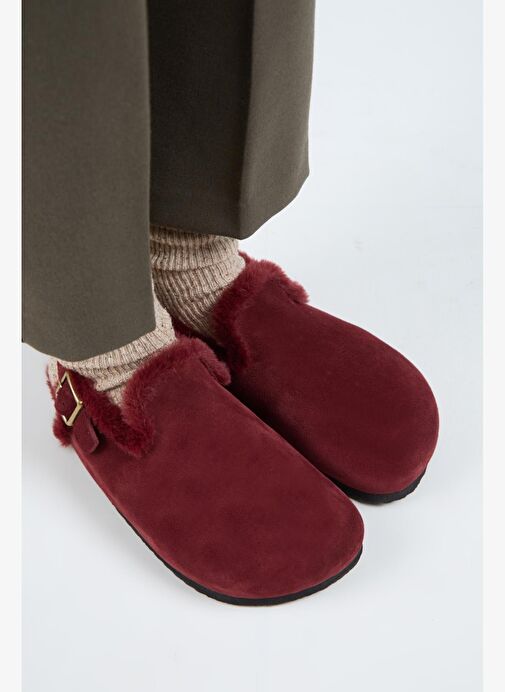 Manijero Bordo Kadın Süet - Kürklü Sandalet MNJ.181.06 - Görsel 3