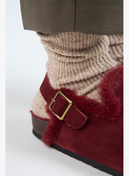 Manijero Bordo Kadın Süet - Kürklü Sandalet MNJ.181.06 - Görsel 4