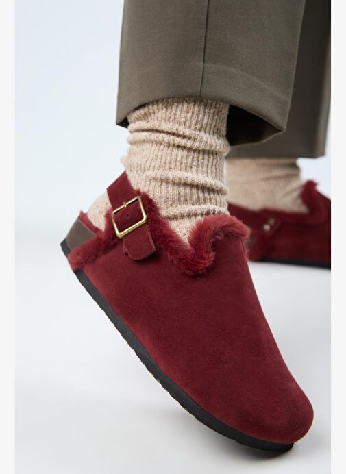 Manijero Bordo Kadın Süet - Kürklü Sandalet MNJ.181.06 - Görsel 5