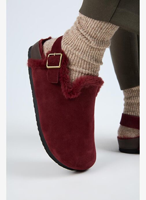 Manijero Bordo Kadın Süet - Kürklü Sandalet MNJ.181.06 - Görsel 6