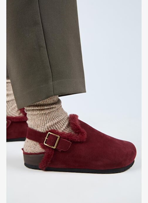 Manijero Bordo Kadın Süet - Kürklü Sandalet MNJ.181.06 - Görsel 7