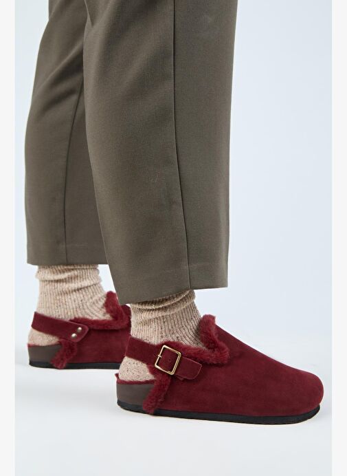 Manijero Bordo Kadın Süet - Kürklü Sandalet MNJ.181.06 - Görsel 8