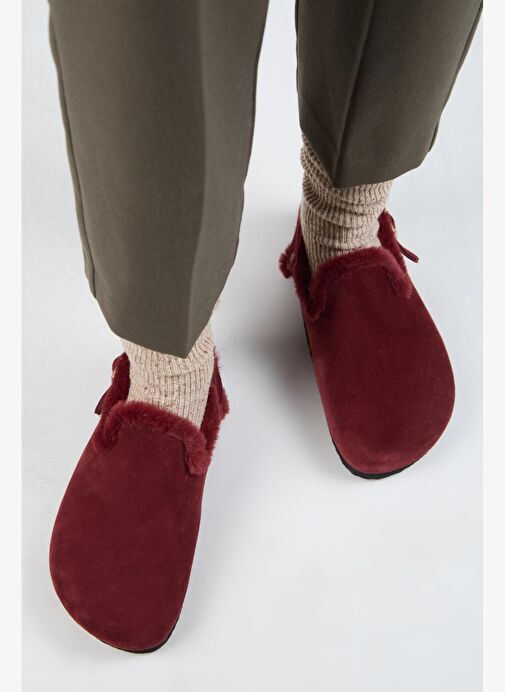 Manijero Bordo Kadın Süet - Kürklü Sandalet MNJ.181.06 - Görsel 9