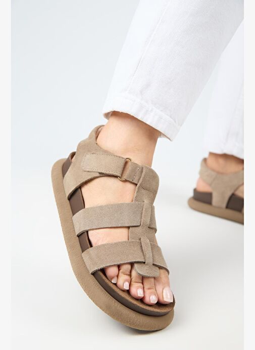 Manijero Capra Kadın Hakiki Deri Atkılı Cırtlı Vizon Sandalet - Görsel 2