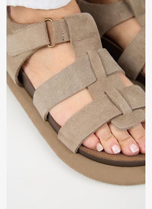 Manijero Capra Kadın Hakiki Deri Atkılı Cırtlı Vizon Sandalet - Görsel 5