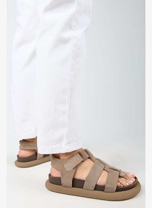 Manijero Capra Kadın Hakiki Deri Atkılı Cırtlı Vizon Sandalet - Görsel 7