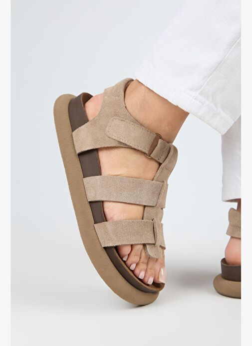 Manijero Capra Kadın Hakiki Deri Atkılı Cırtlı Vizon Sandalet - Görsel 8