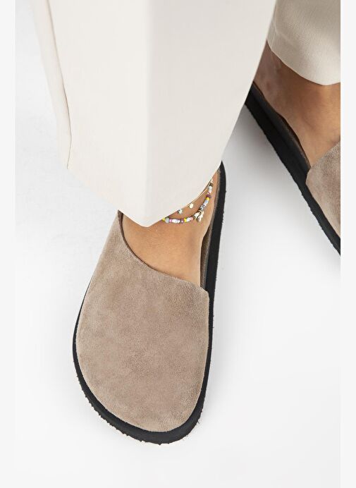 Manijero Ateshi Kadın Deri Hakiki Deri Düz Sabo Vizon Terlik - Görsel 2