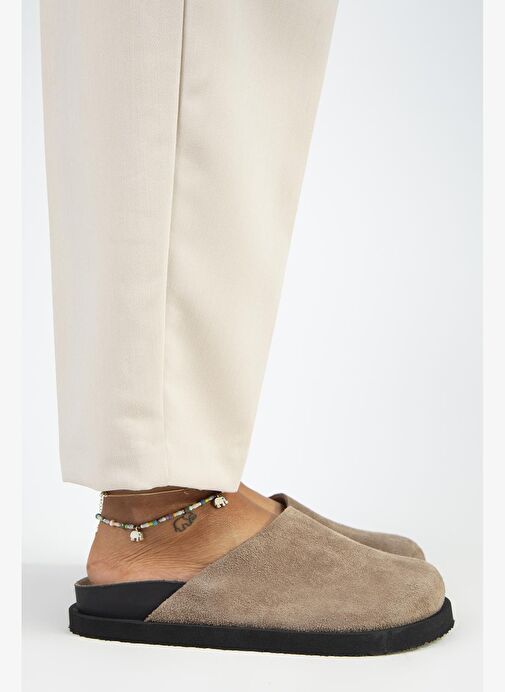 Manijero Ateshi Kadın Deri Hakiki Deri Düz Sabo Vizon Terlik - Görsel 3